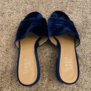 Franco Sarto blue velvet slides. Size 8.5 medium. 2” heel.